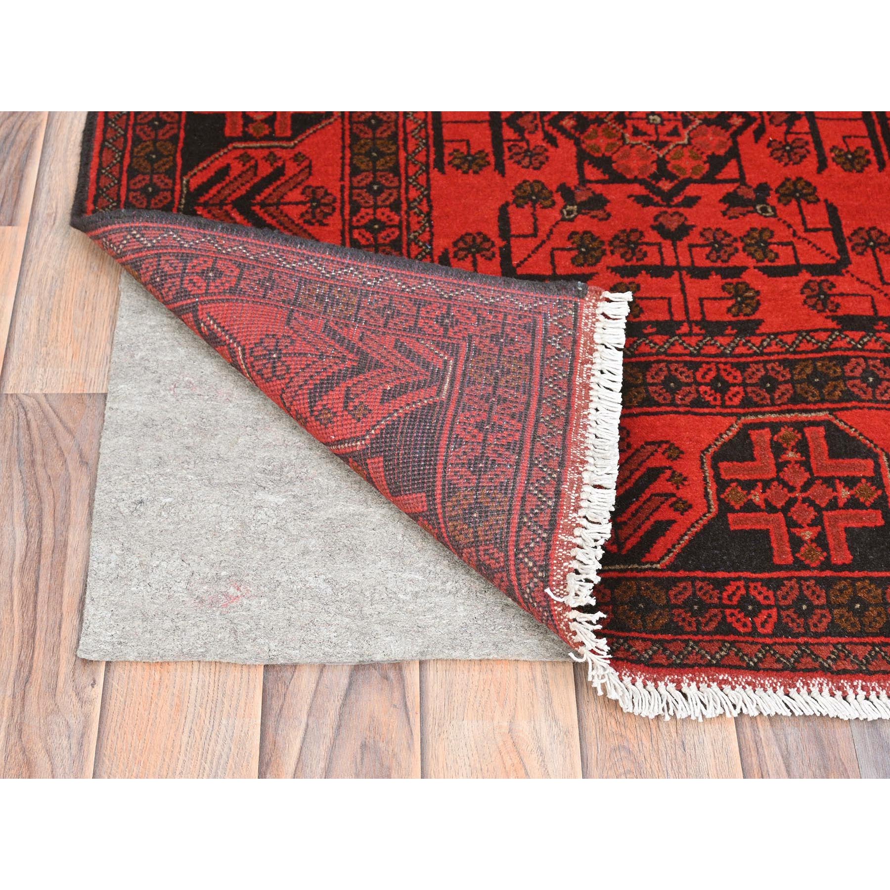 4'2"x6'5" Rose Red, Afghan Andkhoy with Village Design, Organic Wool, Hand Knotted Oriental Rug HR85108 - Image 3