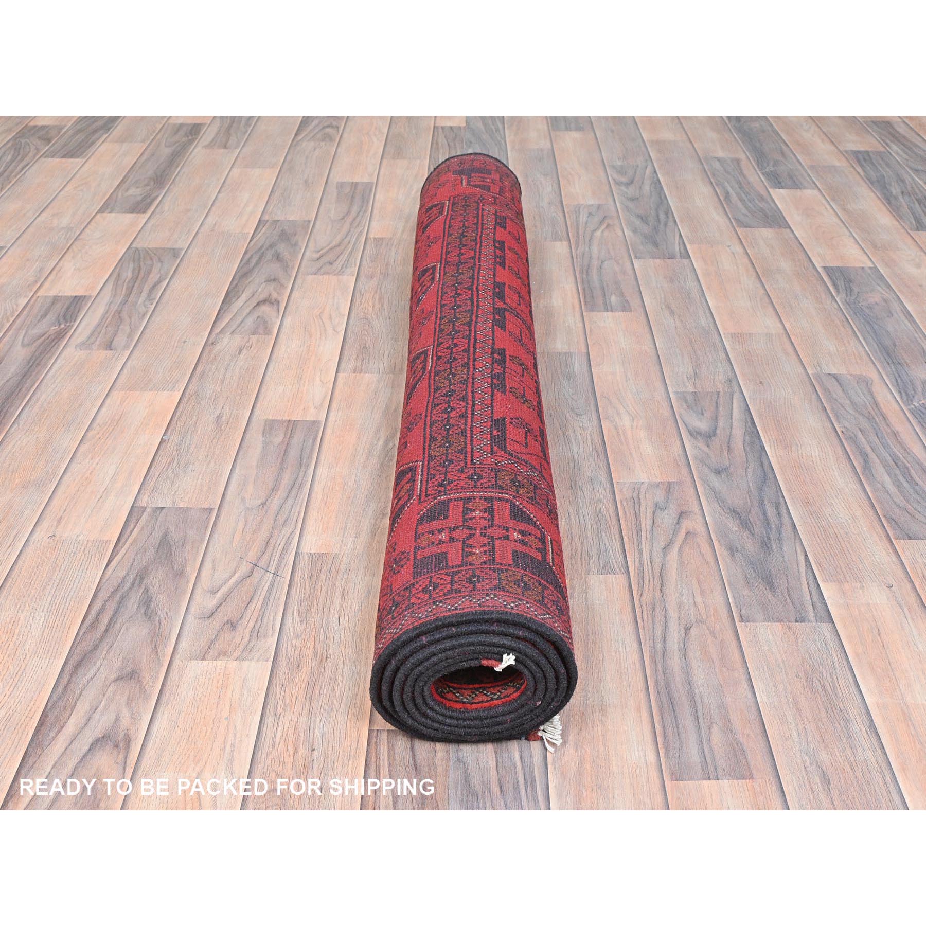 4'2"x6'5" Rose Red, Afghan Andkhoy with Village Design, Organic Wool, Hand Knotted Oriental Rug HR85108 - Image 5