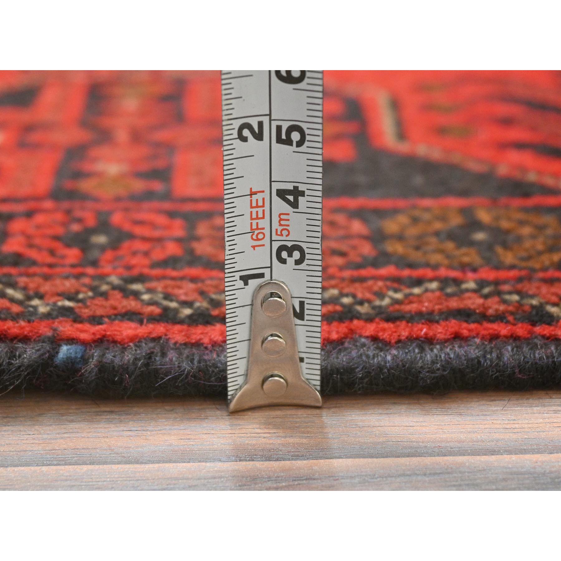 4'2"x6'5" Rose Red, Afghan Andkhoy with Village Design, Organic Wool, Hand Knotted Oriental Rug HR85108 - Image 6