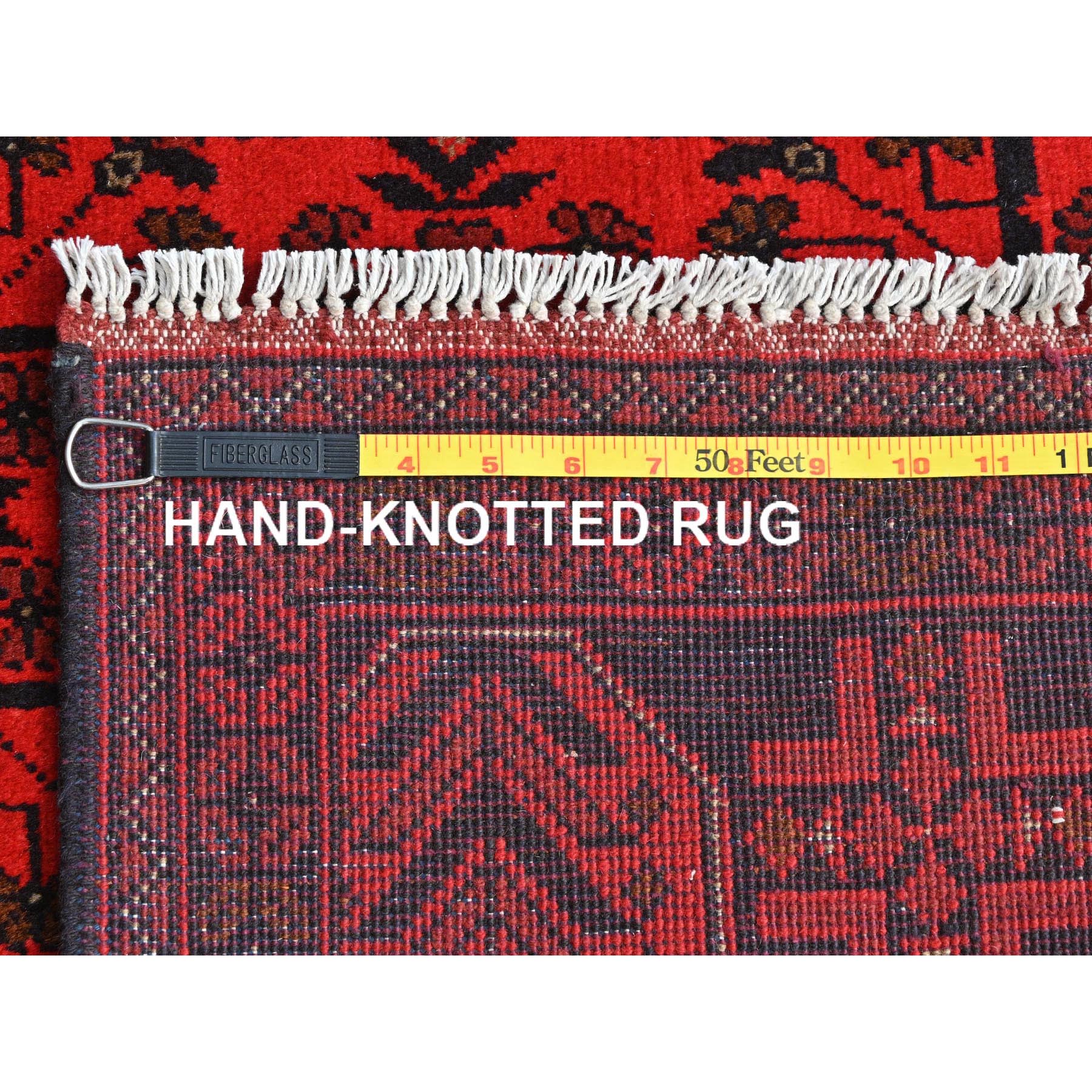 4'2"x6'5" Rose Red, Afghan Andkhoy with Village Design, Organic Wool, Hand Knotted Oriental Rug HR85108 - Image 7