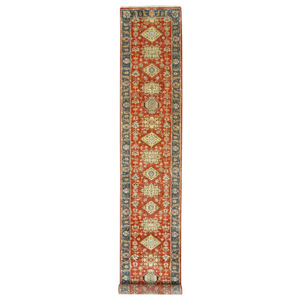 2'7"x15'10" Red Karajeh Design Pure Wool Hand Knotted Oriental XL Runner Rug HR62165