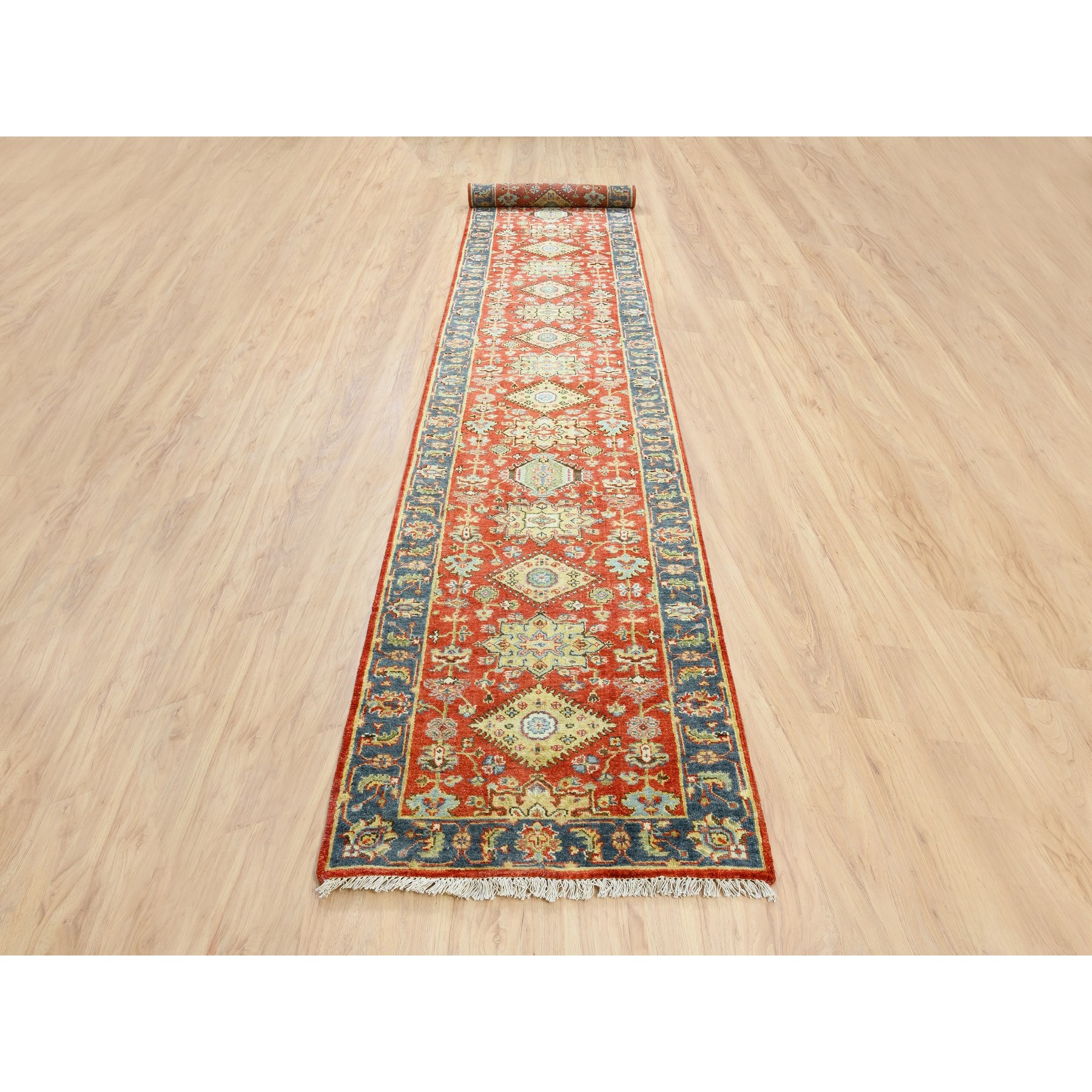 2'7"x15'10" Red Karajeh Design Pure Wool Hand Knotted Oriental XL Runner Rug HR62165 - Image 2