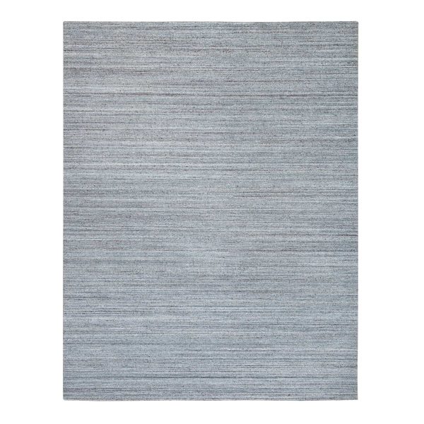 8'1"x10' Arsenic Gray, Hand Loomed, Modern Striae Design, Soft Pile Organic Wool, Oriental Rug HR65555