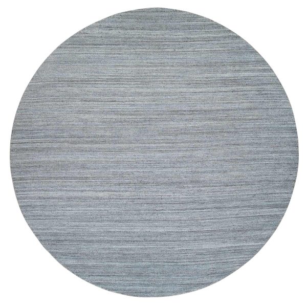 11'10"x11'10" Arsenic Gray, Thick and Plush Plain Hand Loomed, Modern Striae Design, Organic Wool Soft Pile, Round Oriental Rug HR65559