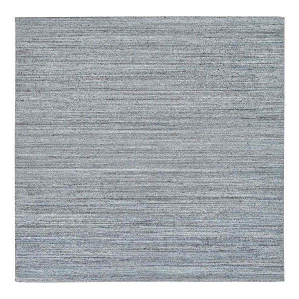 8'1"x8'1"Arsenic Gray, Vegetable Dyes, 100% Wool Hand Loomed, Modern Striae Design Soft Pile, Square Oriental Rug HR65561