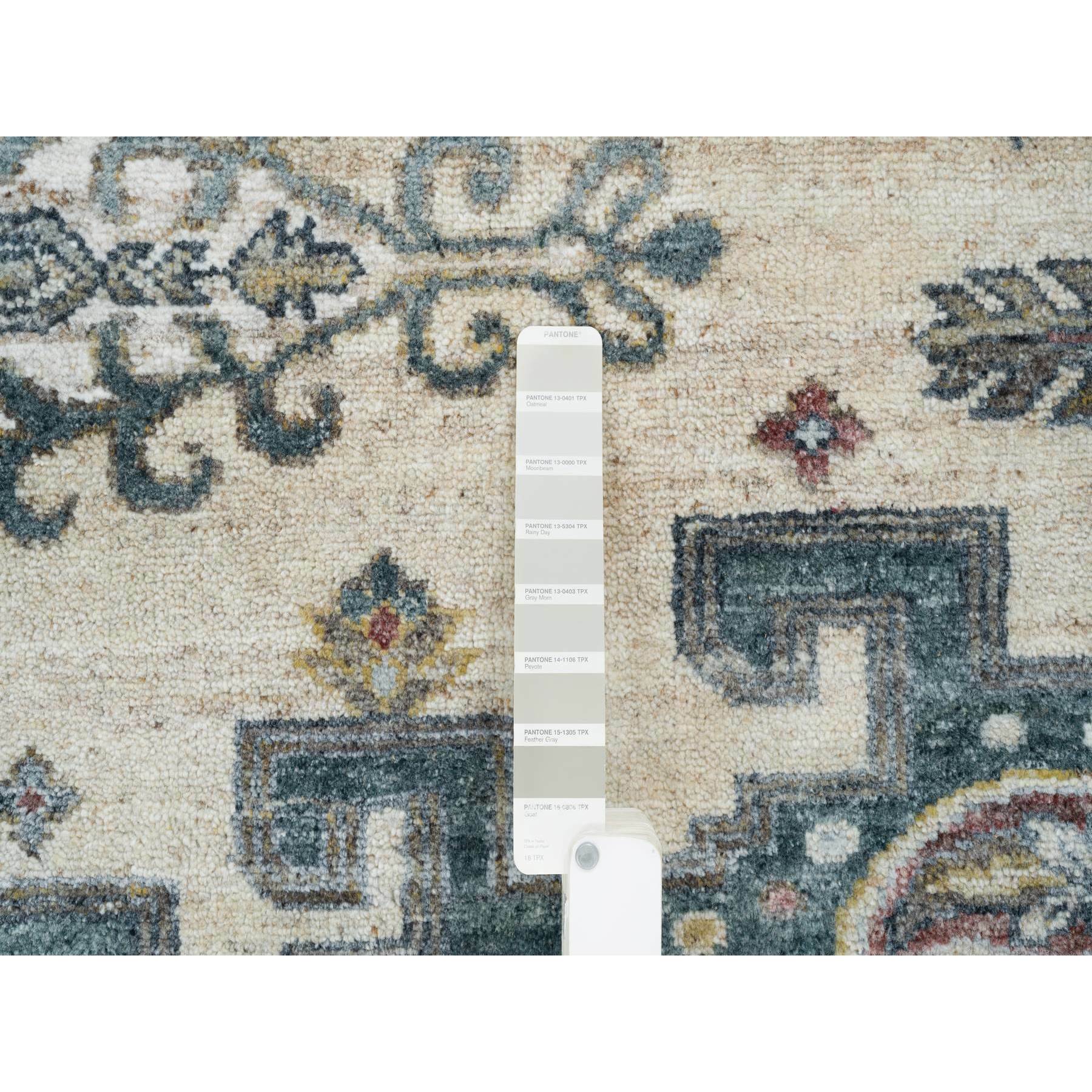 7'9"x10'4" Ivory with Soft Tones, Natural Wool, Hand Knotted, Thick and Plush Soft Pile, Reimagined Persian Viss Design, Vegetable Dyes, Oriental Rug HR65586 - Image 8