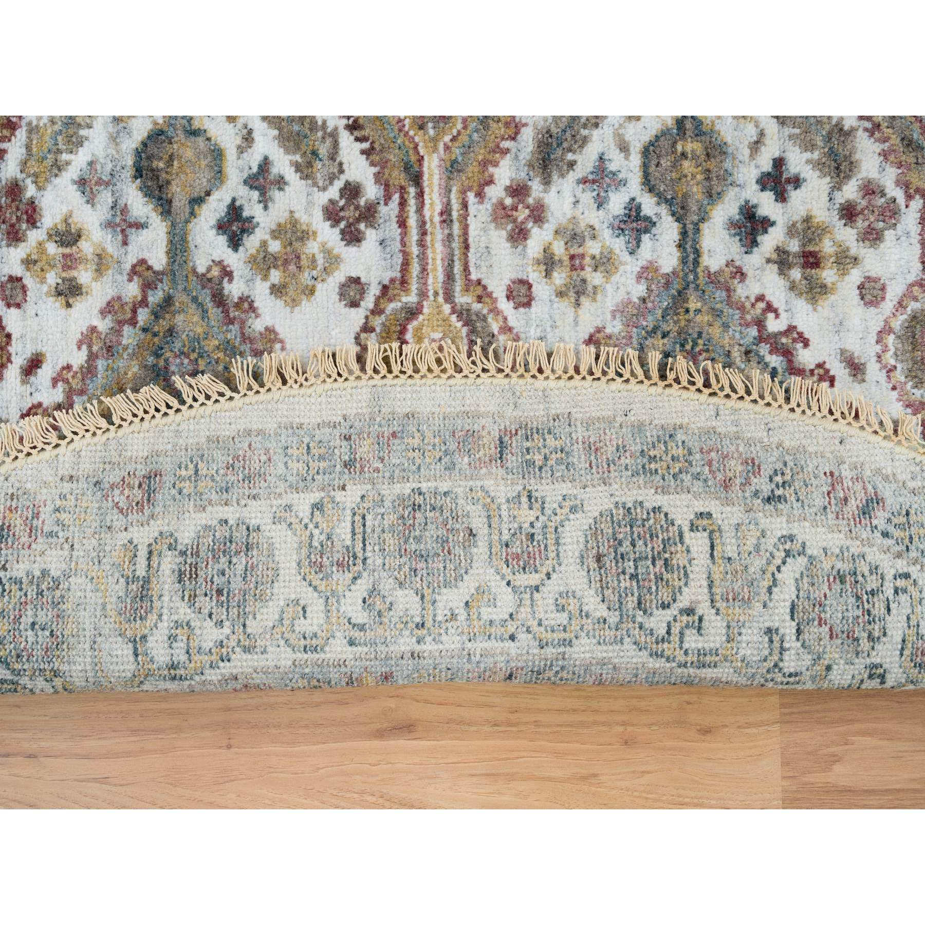 5'10"x5'10" Ivory, Shiraz Reimagined Unique Flower Rosettes Border Design, Soft Pile, Soft Wool Hand Knotted, Tone on Tone, Round Sustainable Oriental Rug HR65615 - Image 3