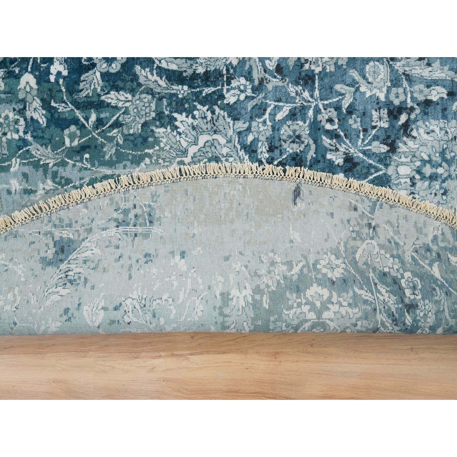 9'10"x9'10" Blue-Teal Persian Tabriz Broken Design Wool and Silk, Soft Pile, Hand Knotted Round Oriental Rug HR65630 - Image 4