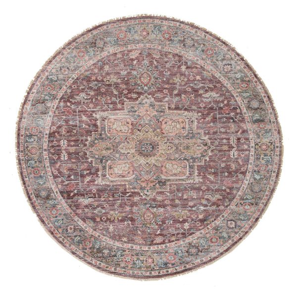9'7"x9'7" Light Burgundy, Heriz Revival, Thick and Plush Soft Pile, Vegetable Dyes, Natural Wool, Hand Knotted, Round Oriental Rug HR65633