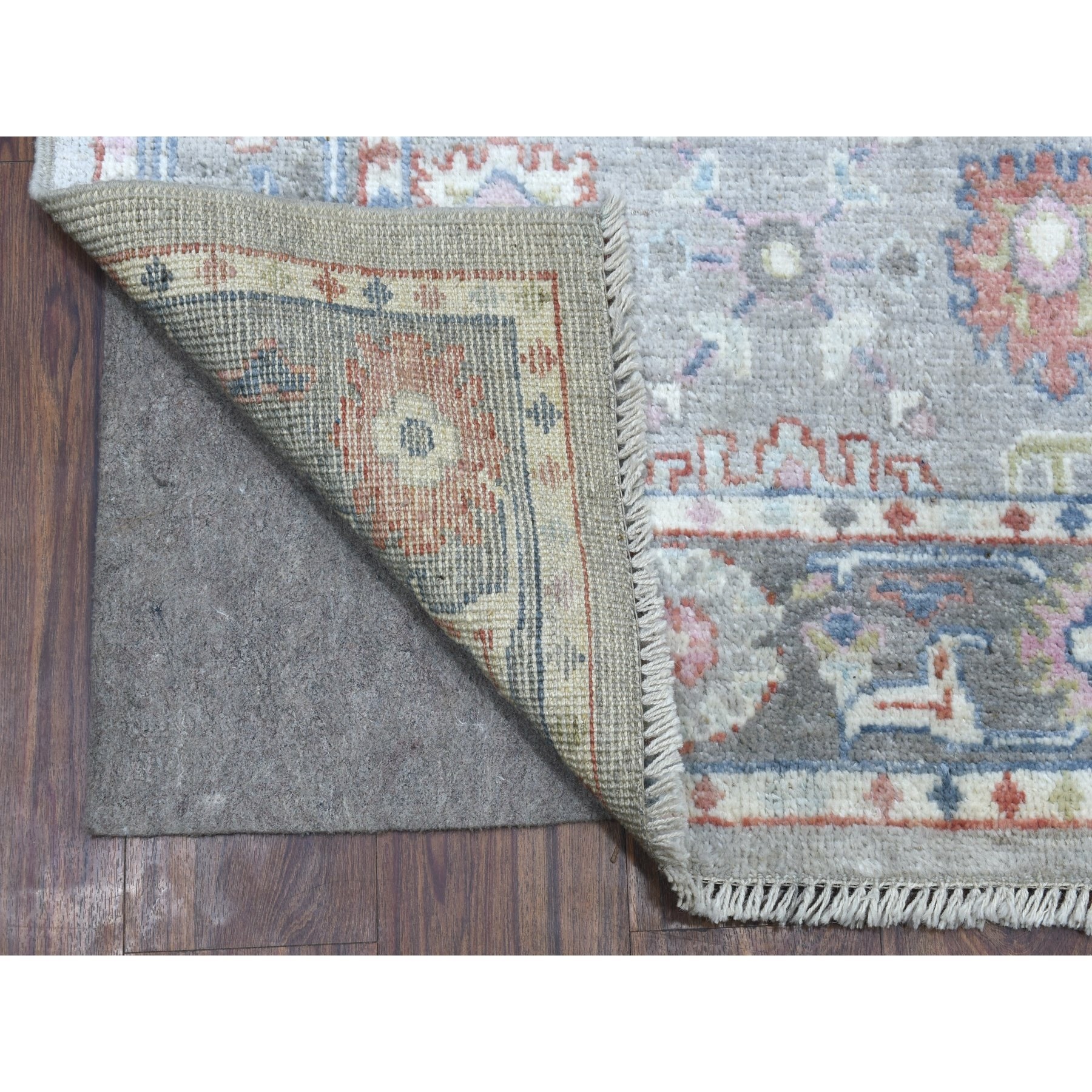 3'2"x10' Angora Oushak with Geometric Design Hand Knotted Gray Soft Organic Wool Oriental Runner Rug HR68314 - Image 2
