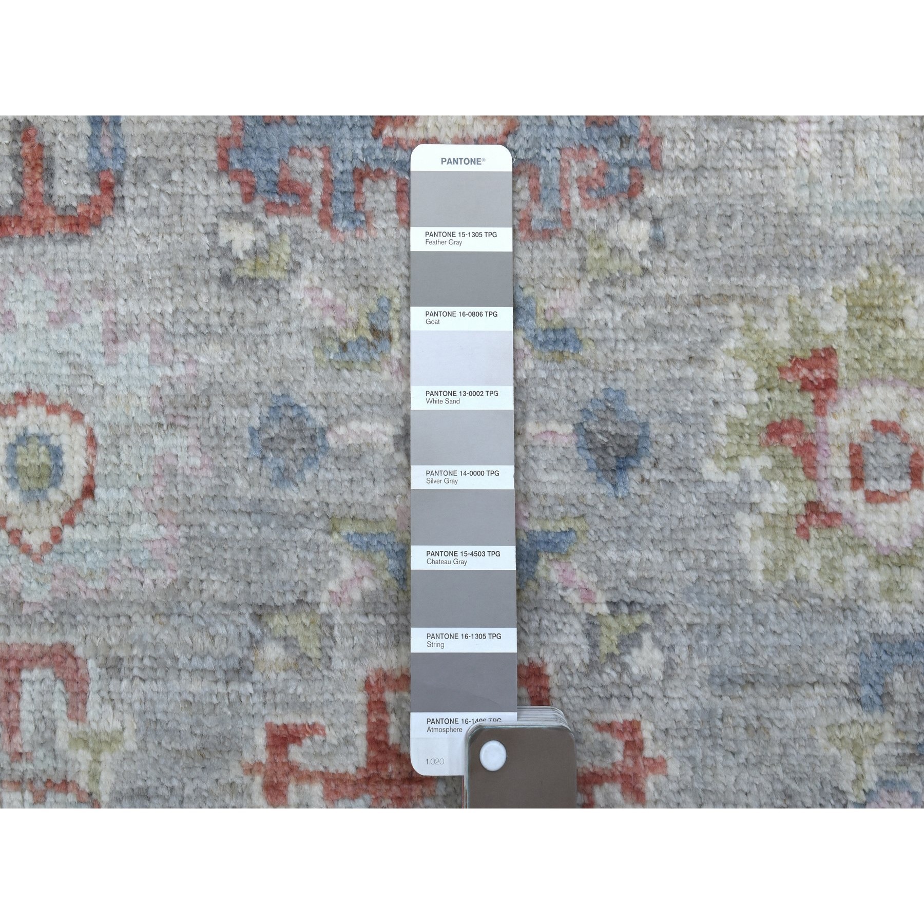 3'2"x10' Angora Oushak with Geometric Design Hand Knotted Gray Soft Organic Wool Oriental Runner Rug HR68314 - Image 3