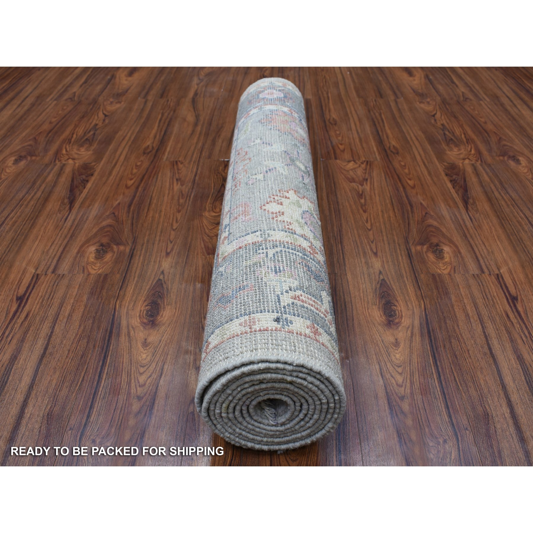 3'2"x10' Angora Oushak with Geometric Design Hand Knotted Gray Soft Organic Wool Oriental Runner Rug HR68314 - Image 4