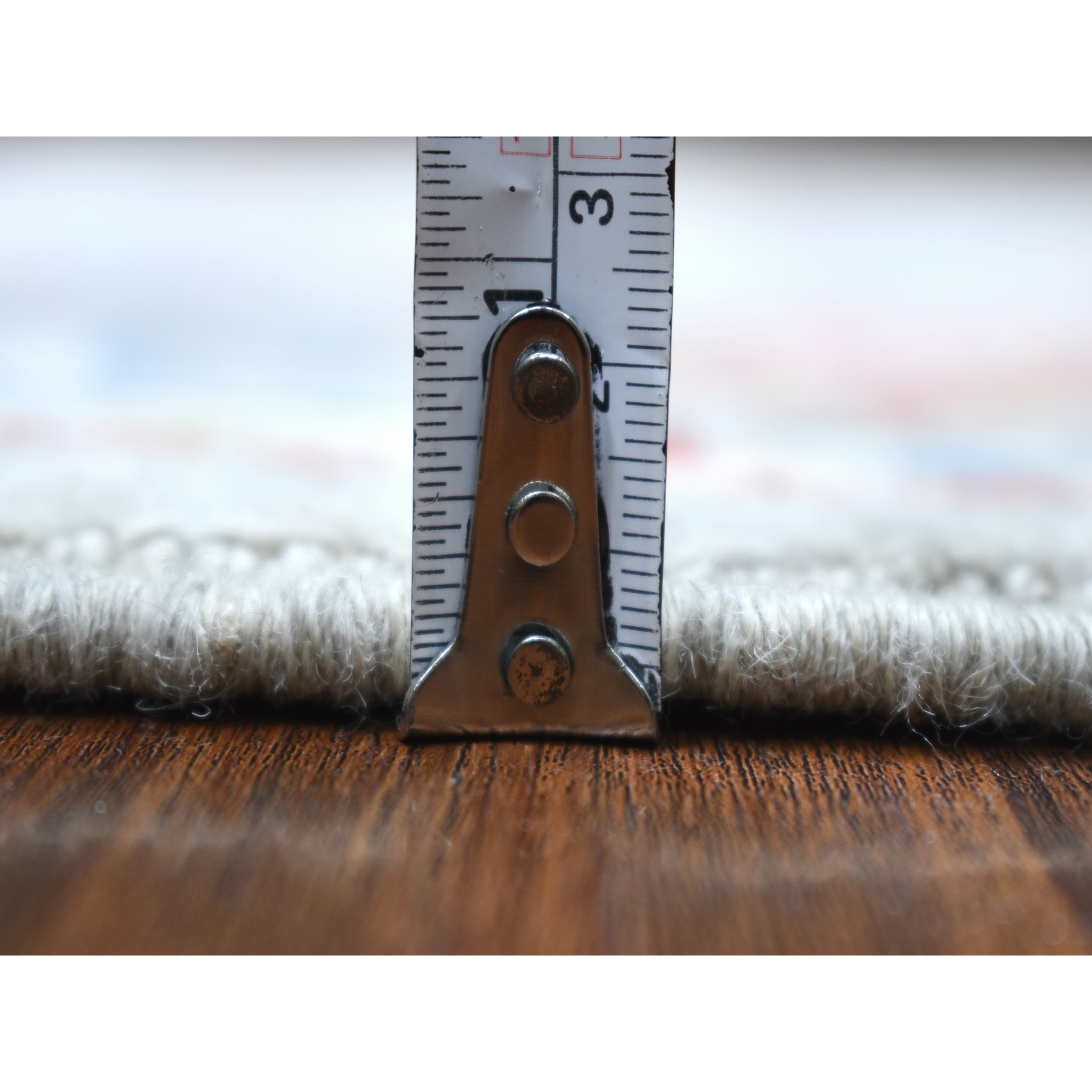 3'2"x10' Angora Oushak with Geometric Design Hand Knotted Gray Soft Organic Wool Oriental Runner Rug HR68314 - Image 5