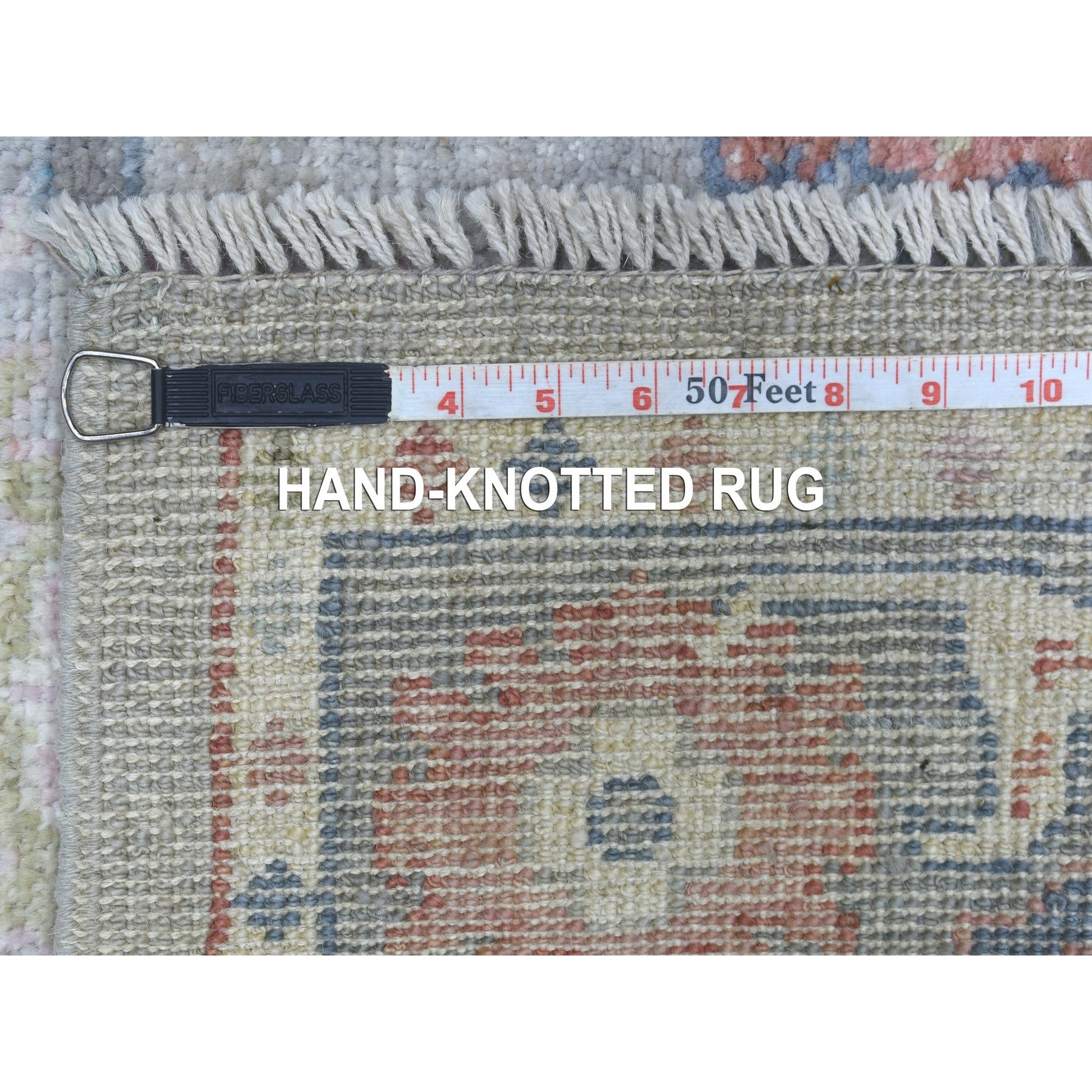 3'2"x10' Angora Oushak with Geometric Design Hand Knotted Gray Soft Organic Wool Oriental Runner Rug HR68314 - Image 6