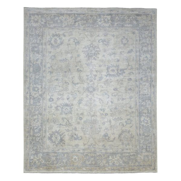 8'1"x9'8" Gray Afghan Angora Oushak Hand Knotted with All Over Beautiful Design Natural Wool Oriental Rug HR70125