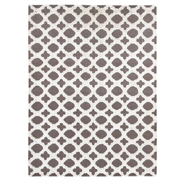 9'3"x11'7" Ivory and Gray, Moroccan Weave, Soft Wool, Hand Knotted, High and Lo Pile with Trills Design, Oriental Rug HR80807