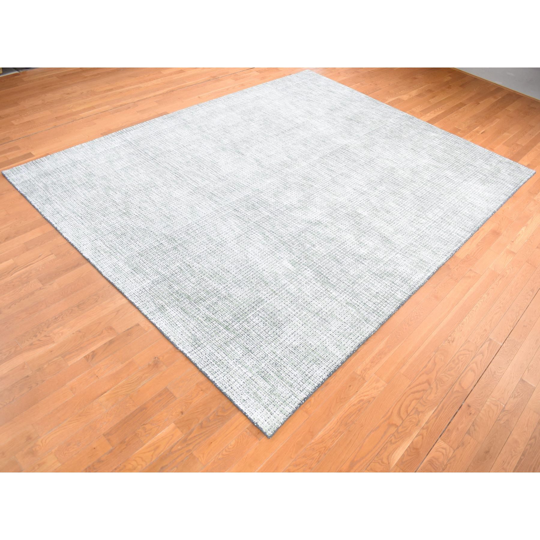 9'1"x12'1" Chetwode Green, Modern Criss Cross Intricate Design, Wool And Art Silk, Tone On Tone, Hand Loomed, Oriental Rug HR80812 - Image 4