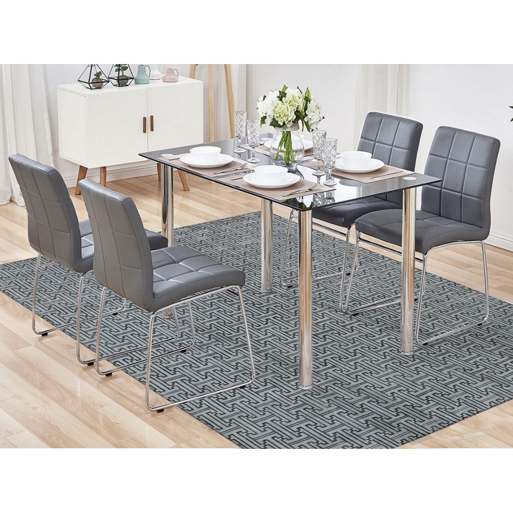 7'10"x10'3" Goose Gray, Pure Silk with Textured Wool, Roman Key Design, Hand Knotted, Oriental Rug HR80832 - Image 2