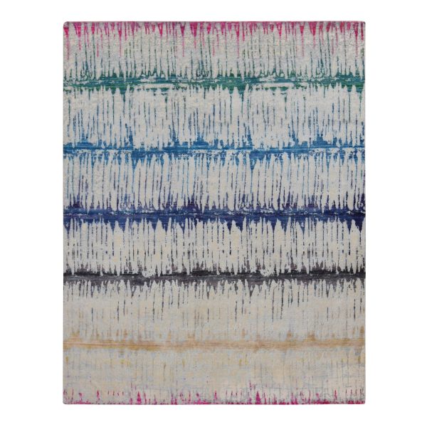 8'x10'3" Cream Color, The Cardiac Sari Silk with Textured Wool, Hand Knotted, Oriental Rug HR80846
