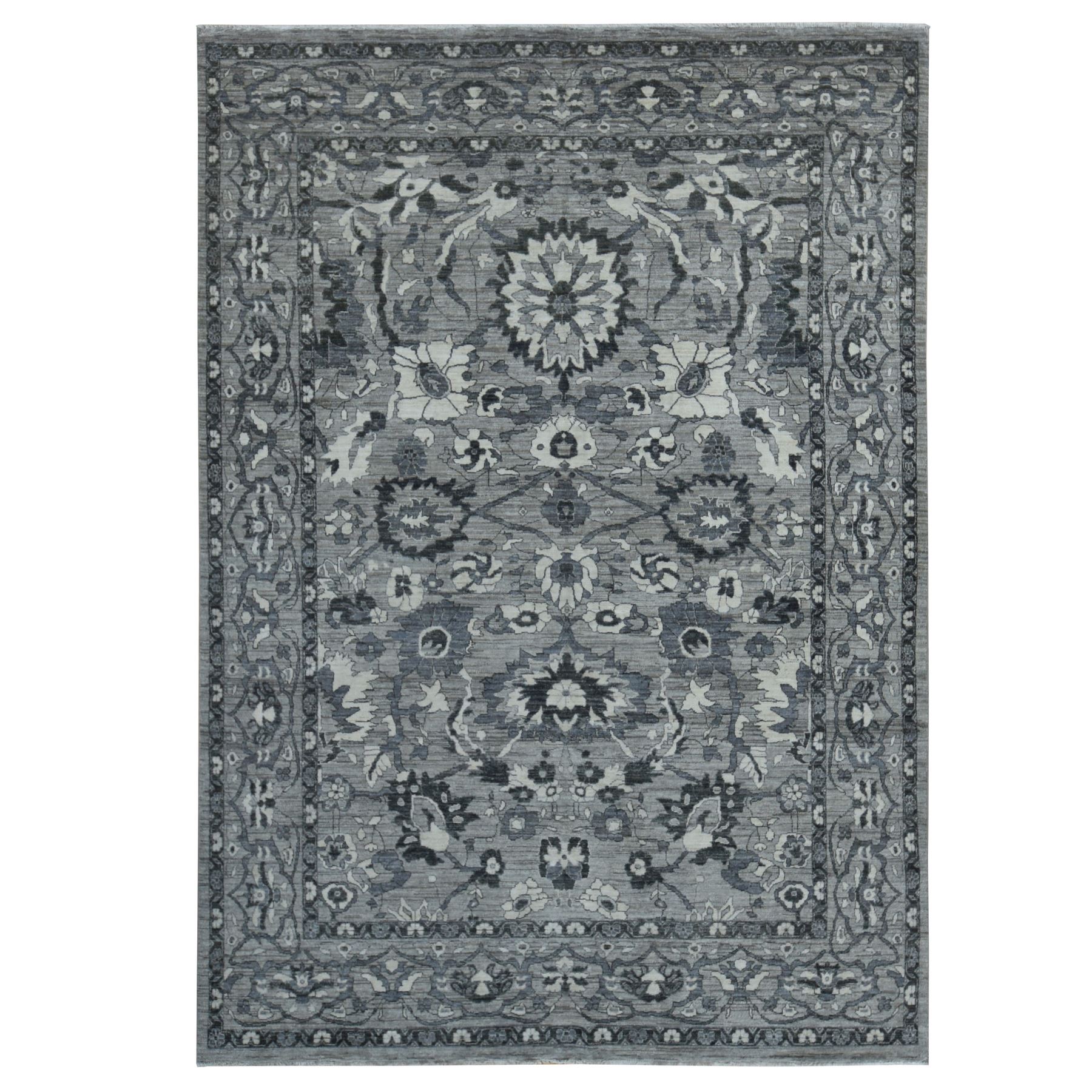 9'1"x12'6" Cloud Grey, Natural Colors, Peshawar with Persian Mahal All Over Design, Pure Wool, Hand Knotted, Oriental Rug HR80851