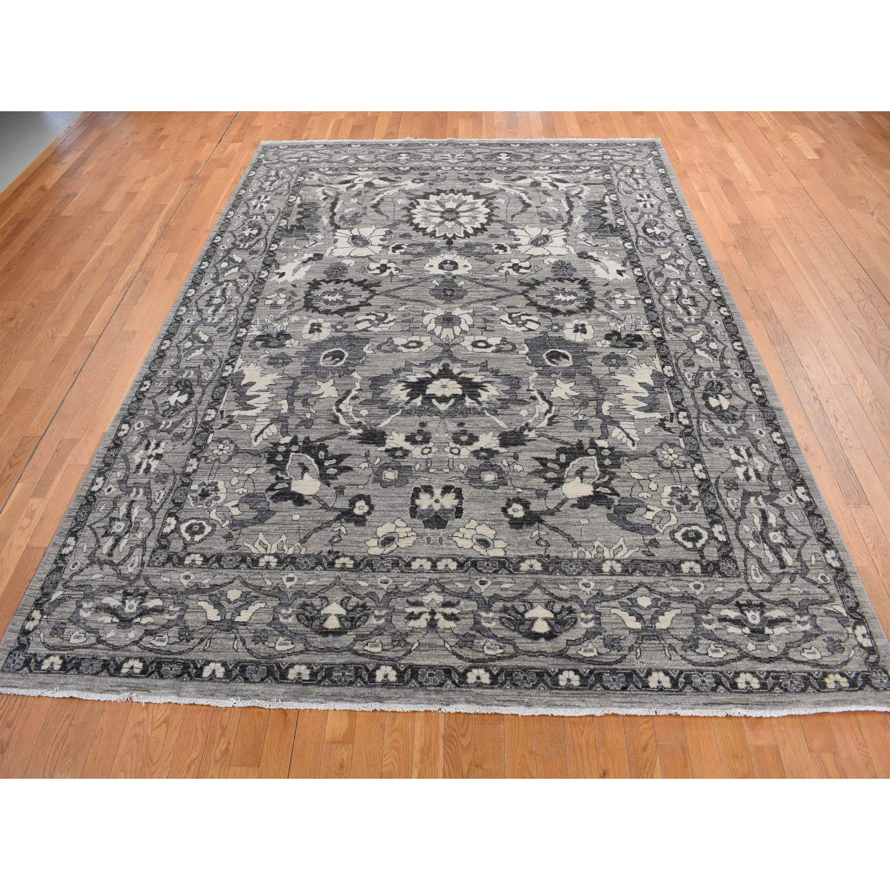 9'1"x12'6" Cloud Grey, Natural Colors, Peshawar with Persian Mahal All Over Design, Pure Wool, Hand Knotted, Oriental Rug HR80851 - Image 3