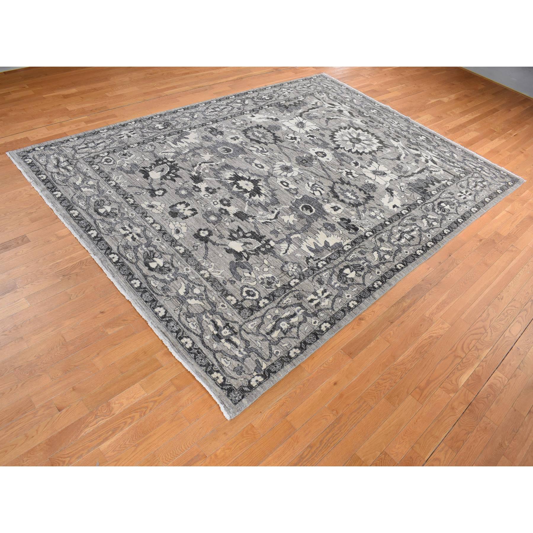 9'1"x12'6" Cloud Grey, Natural Colors, Peshawar with Persian Mahal All Over Design, Pure Wool, Hand Knotted, Oriental Rug HR80851 - Image 4