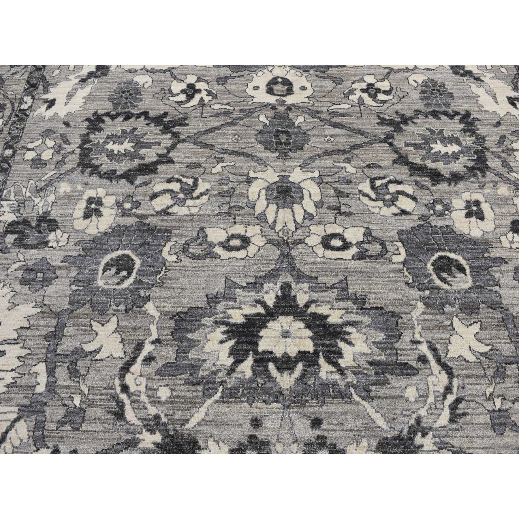 9'1"x12'6" Cloud Grey, Natural Colors, Peshawar with Persian Mahal All Over Design, Pure Wool, Hand Knotted, Oriental Rug HR80851 - Image 9