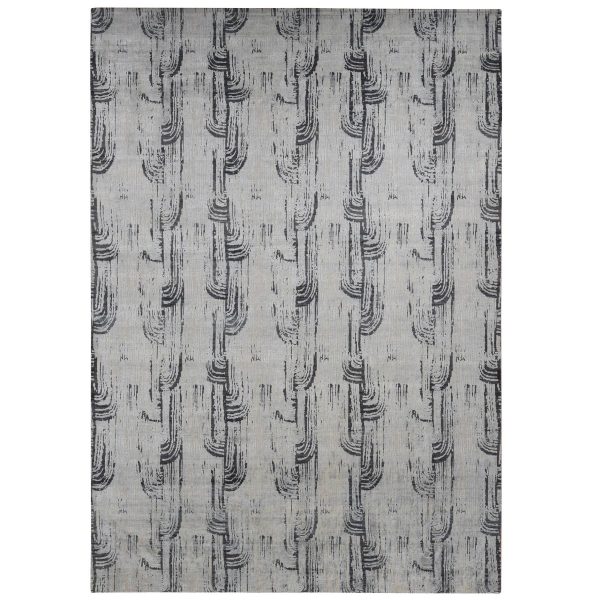10'x14'5" Cloud Gray, The Cane Design, Pure Silk with Textured Wool, Hand Knotted, Oriental Rug HR80852