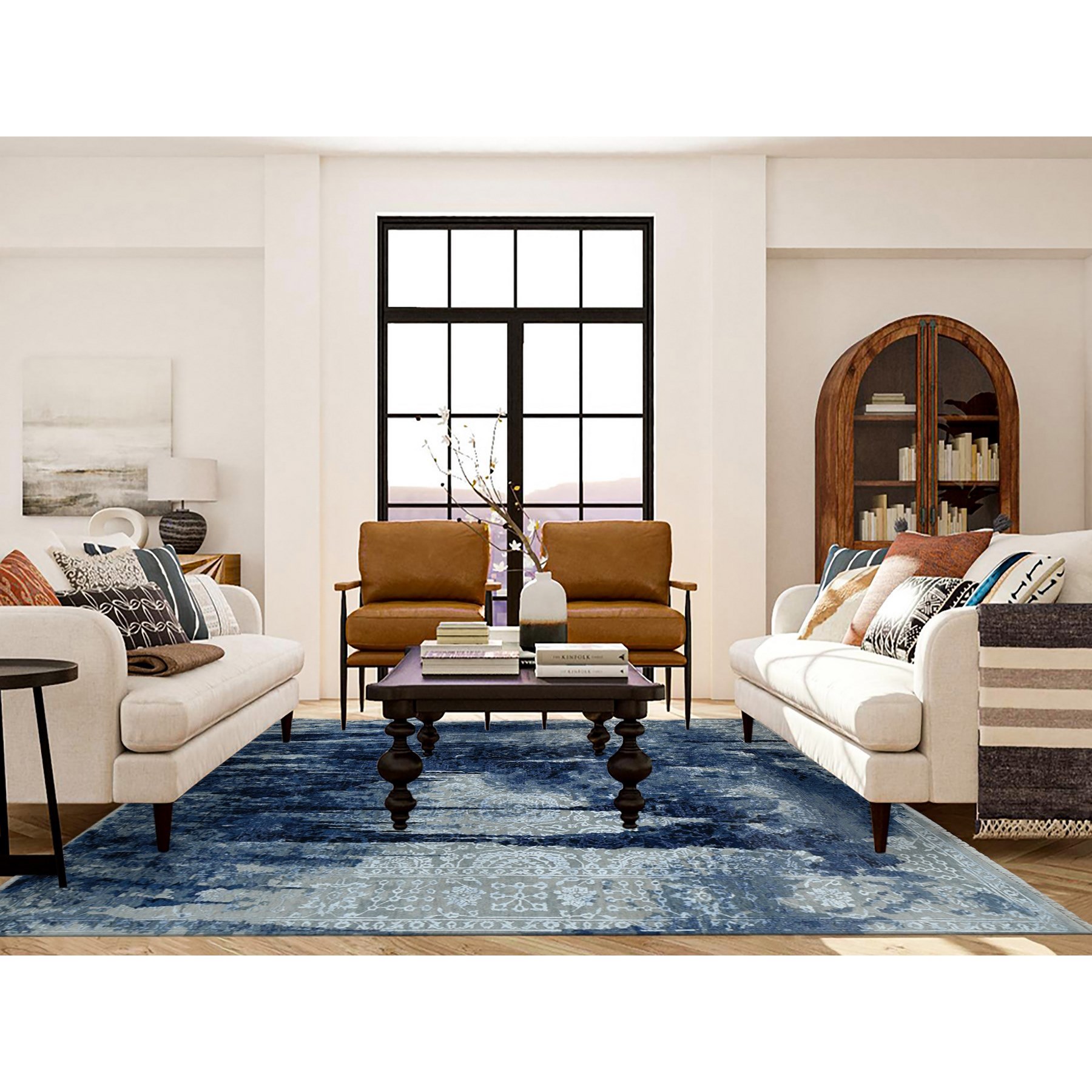 8'x9'9" Battleship Gray, Wool and Silk, Dripping Ink Shibori Transitional Design, Tone on Tone, Hand Knotted, Oriental Rug HR80912 - Image 2