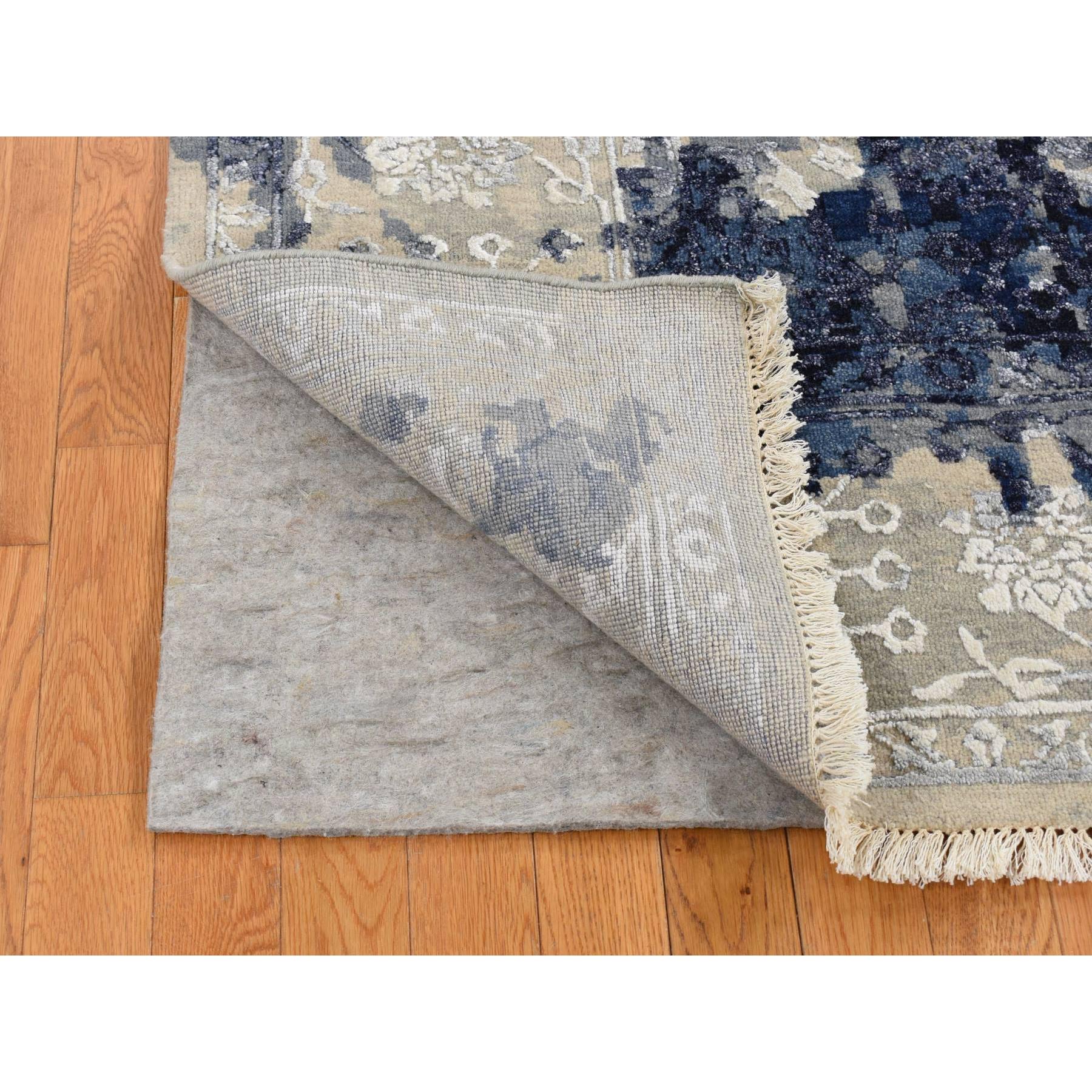 8'x9'9" Battleship Gray, Wool and Silk, Dripping Ink Shibori Transitional Design, Tone on Tone, Hand Knotted, Oriental Rug HR80912 - Image 5