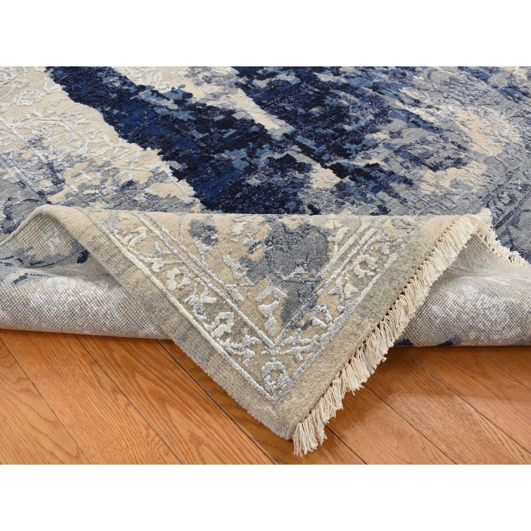 8'x9'9" Battleship Gray, Wool and Silk, Dripping Ink Shibori Transitional Design, Tone on Tone, Hand Knotted, Oriental Rug HR80912 - Image 6