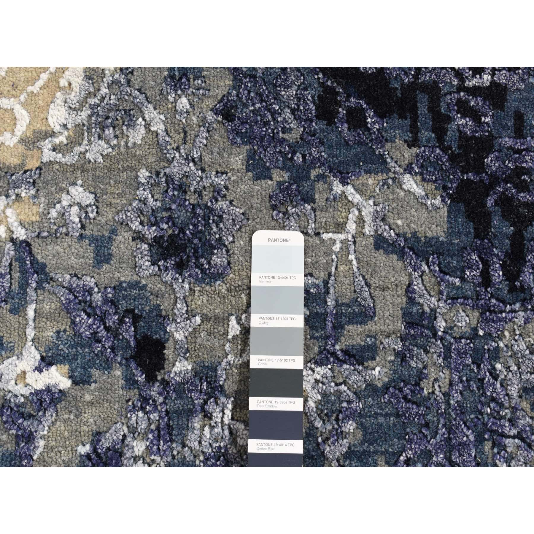 8'x9'9" Battleship Gray, Wool and Silk, Dripping Ink Shibori Transitional Design, Tone on Tone, Hand Knotted, Oriental Rug HR80912 - Image 8