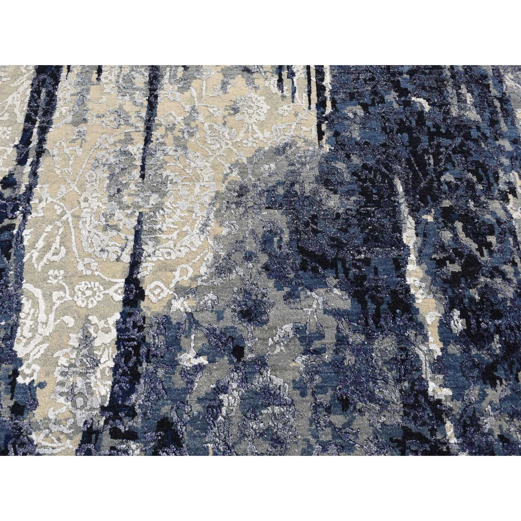 8'x9'9" Battleship Gray, Wool and Silk, Dripping Ink Shibori Transitional Design, Tone on Tone, Hand Knotted, Oriental Rug HR80912 - Image 9