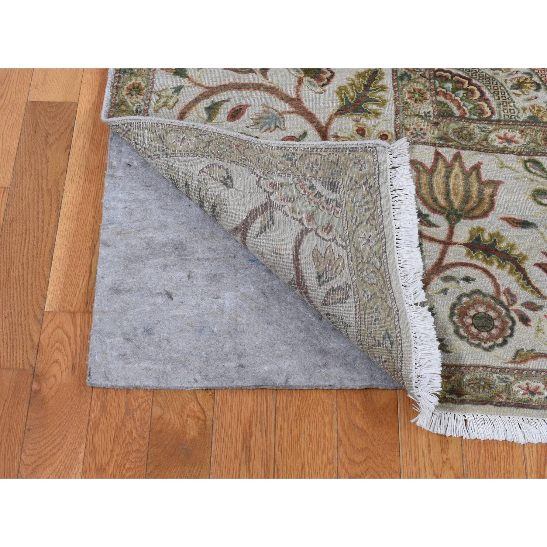 10'1"x13'9" French Gray, Pure Silk with Textured Wool, Mughal Inspired Branch and Flower Design, Hand Knotted, Oriental Rug HR80915 - Image 5