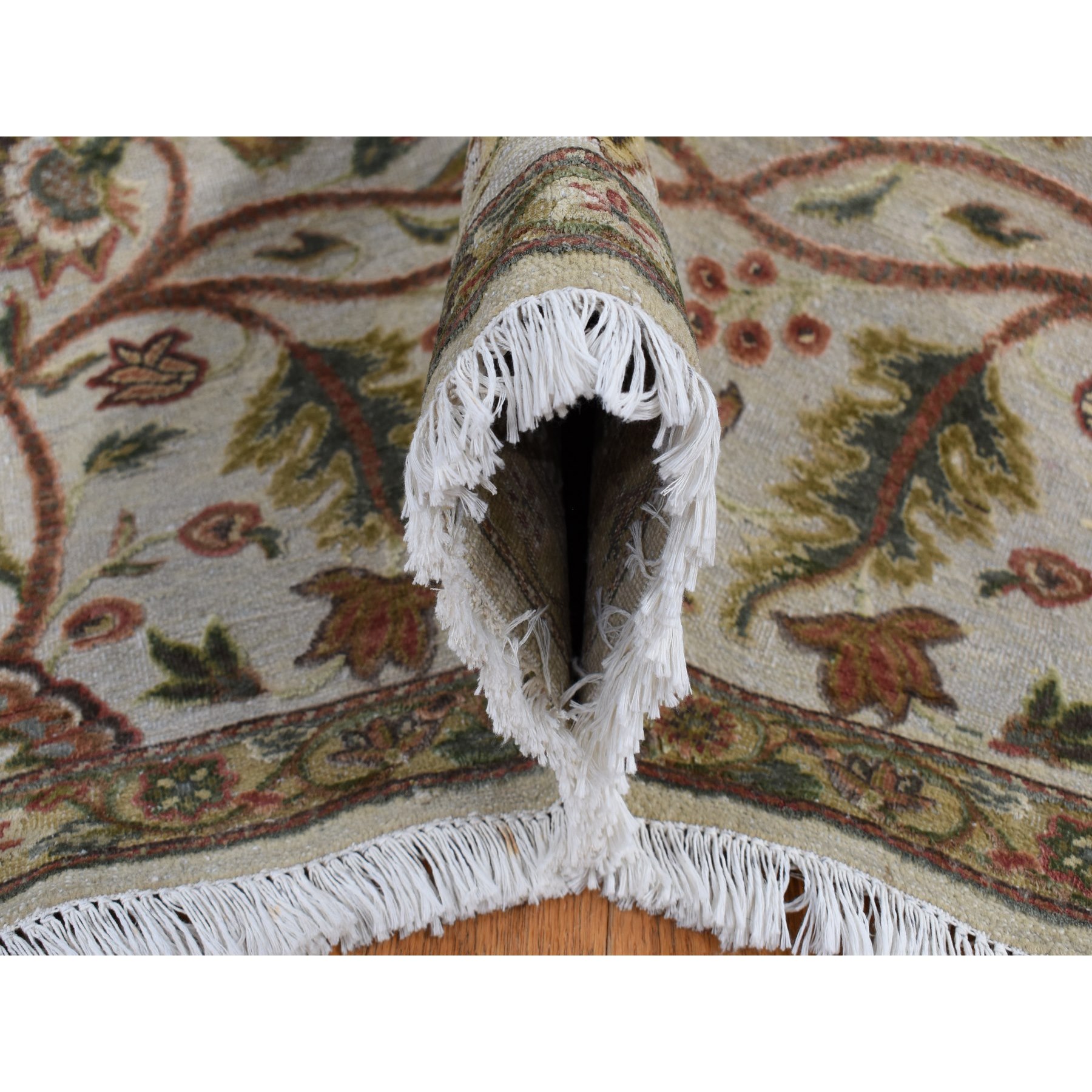 10'1"x13'9" French Gray, Pure Silk with Textured Wool, Mughal Inspired Branch and Flower Design, Hand Knotted, Oriental Rug HR80915 - Image 7