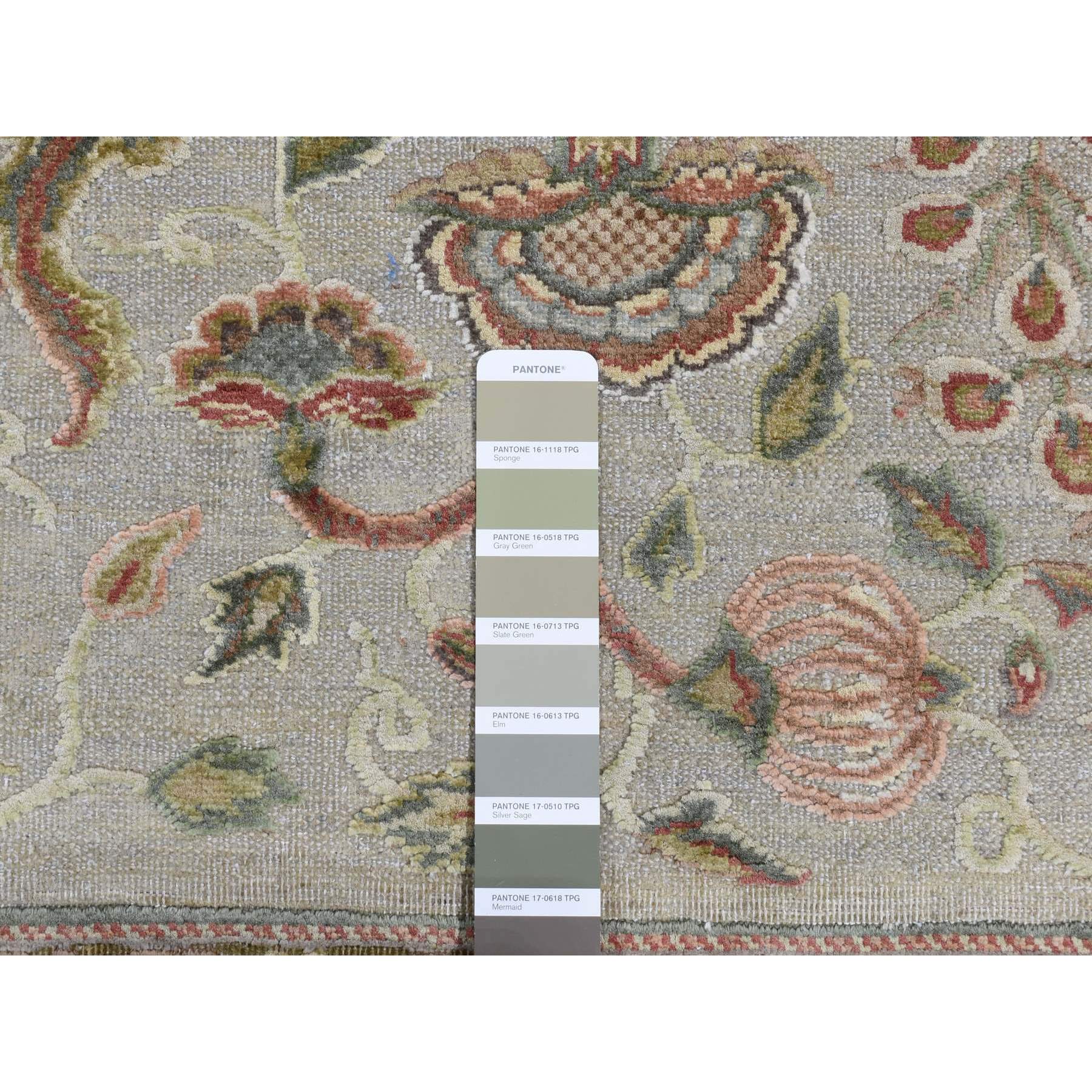 10'1"x13'9" French Gray, Pure Silk with Textured Wool, Mughal Inspired Branch and Flower Design, Hand Knotted, Oriental Rug HR80915 - Image 8