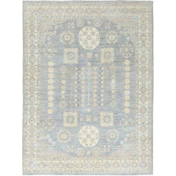 9'1"x12' Misty Gray, Afghan Peshawar with Khotan Design, Stone Washed, Soft Wool, Hand Knotted, Oriental Rug HR82702
