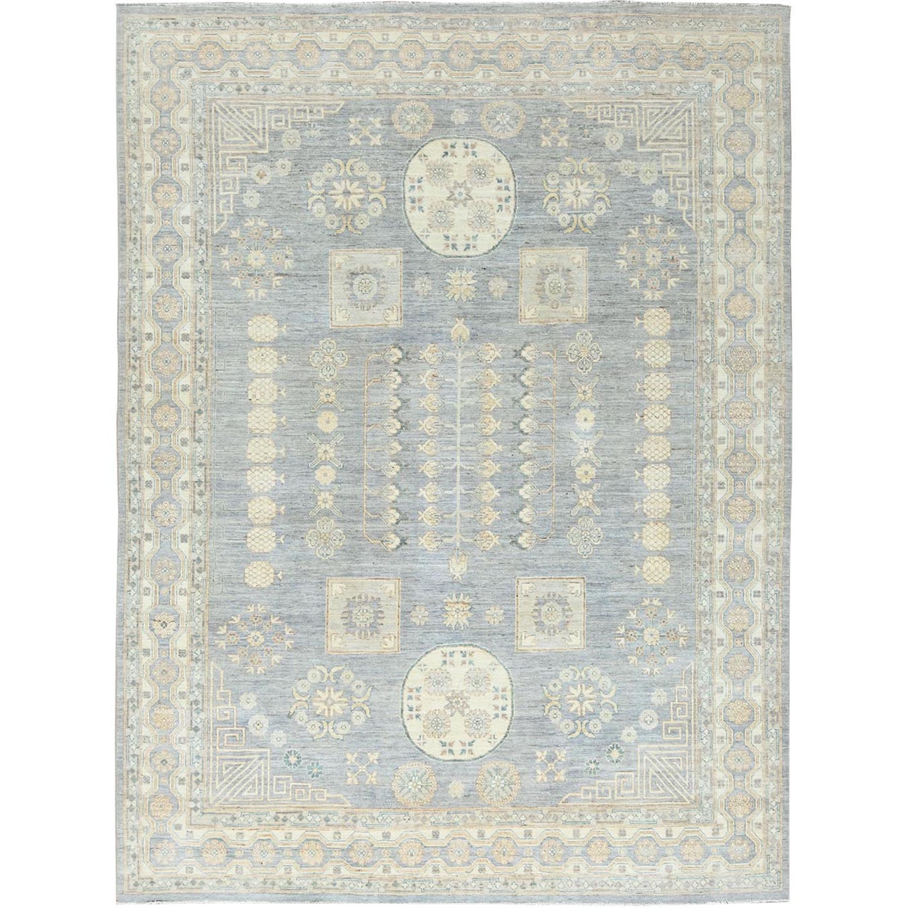 9'1"x12' Misty Gray, Afghan Peshawar with Khotan Design, Stone Washed, Soft Wool, Hand Knotted, Oriental Rug HR82702