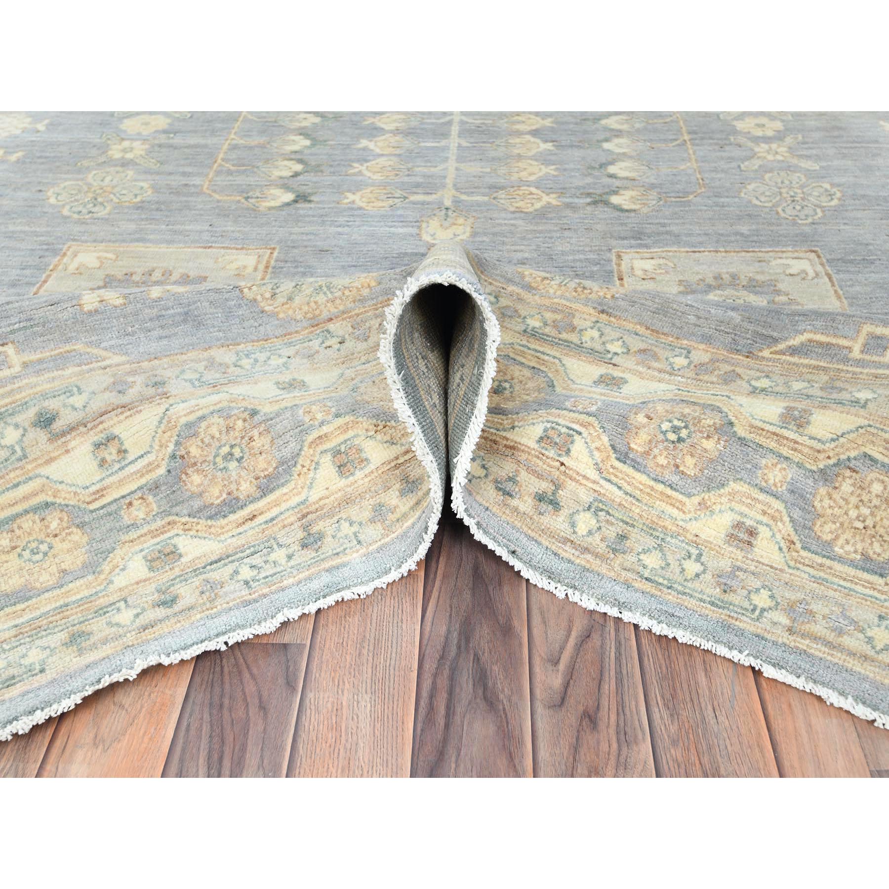 9'1"x12' Misty Gray, Afghan Peshawar with Khotan Design, Stone Washed, Soft Wool, Hand Knotted, Oriental Rug HR82702 - Image 6