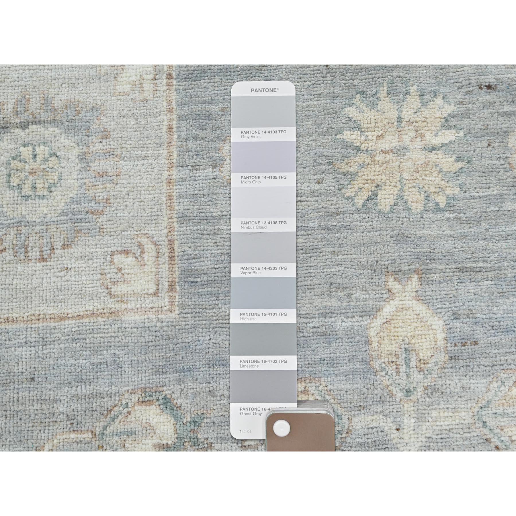9'1"x12' Misty Gray, Afghan Peshawar with Khotan Design, Stone Washed, Soft Wool, Hand Knotted, Oriental Rug HR82702 - Image 8