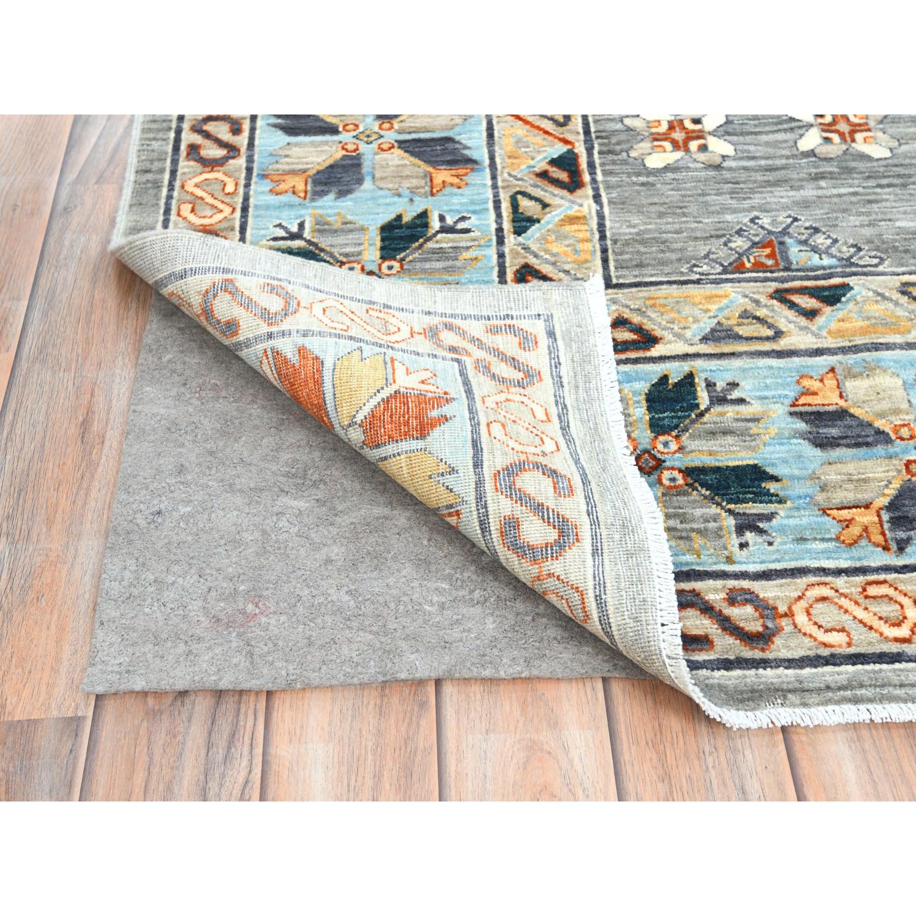 8'3"x9'9" Cadet Gray, Armenian Inspired Caucasian Design, Soft Wool, Hand Knotted, Oriental Rug SHR30000 - Image 5