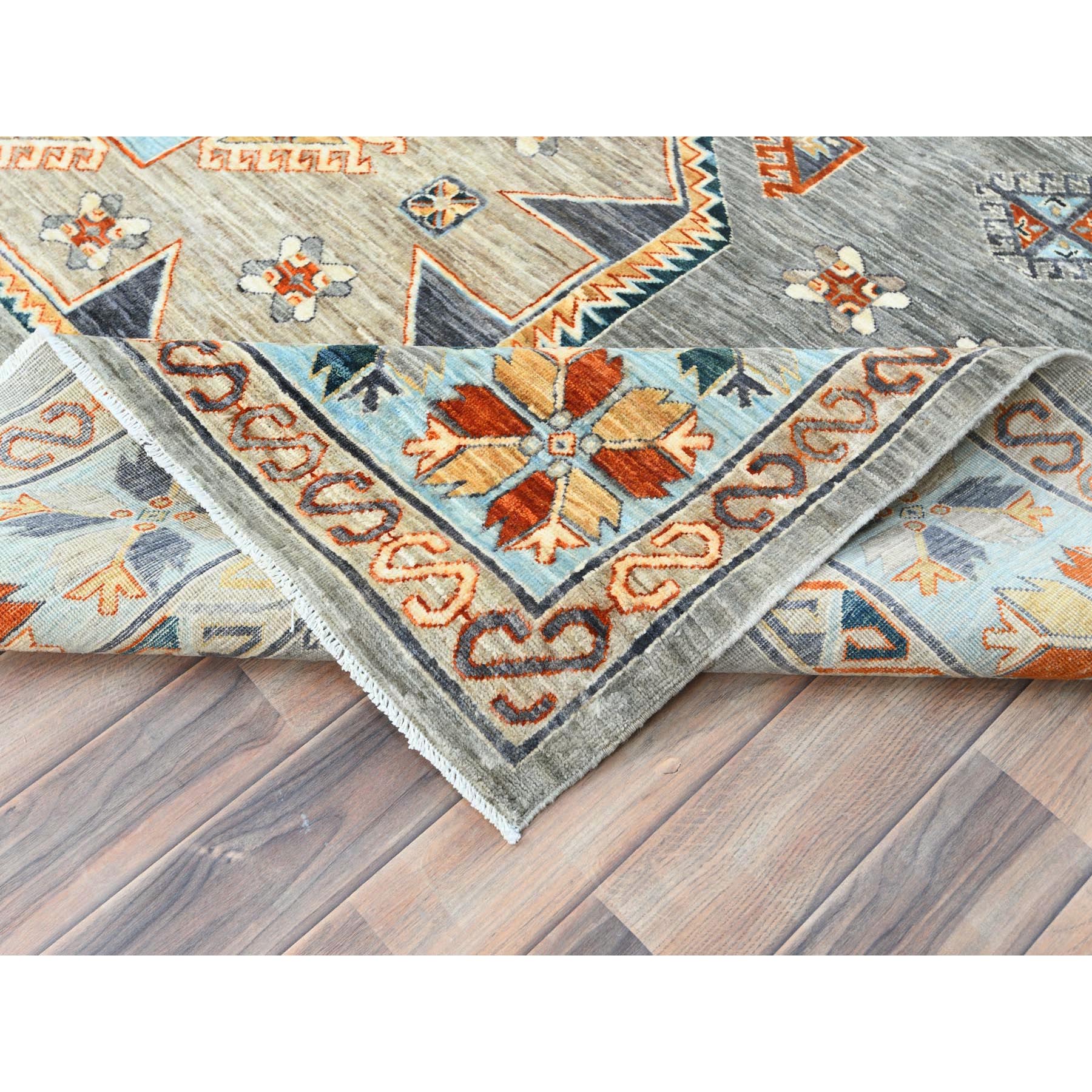 8'3"x9'9" Cadet Gray, Armenian Inspired Caucasian Design, Soft Wool, Hand Knotted, Oriental Rug SHR30000 - Image 7