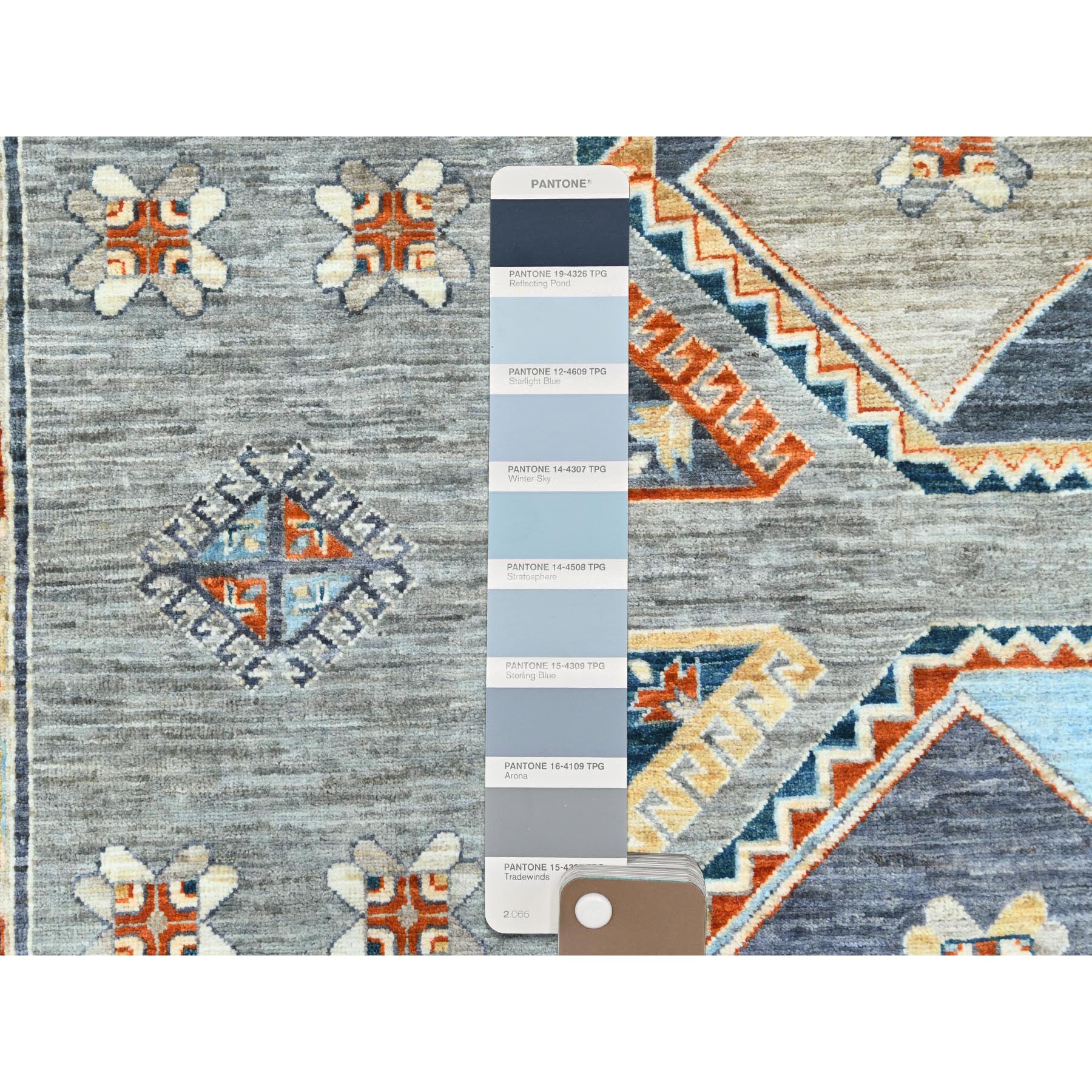 8'3"x9'9" Cadet Gray, Armenian Inspired Caucasian Design, Soft Wool, Hand Knotted, Oriental Rug SHR30000 - Image 8