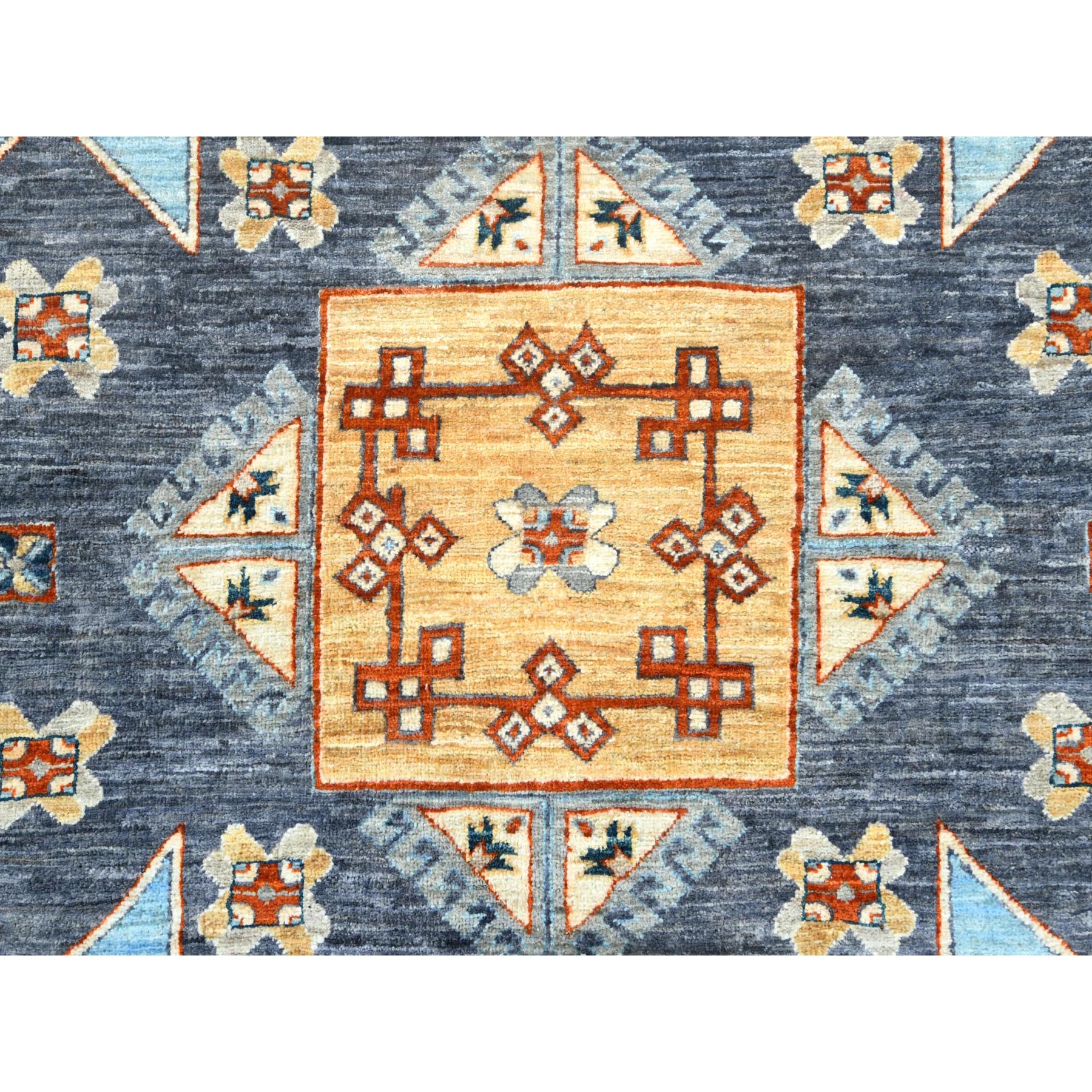8'3"x9'9" Cadet Gray, Armenian Inspired Caucasian Design, Soft Wool, Hand Knotted, Oriental Rug SHR30000 - Image 9