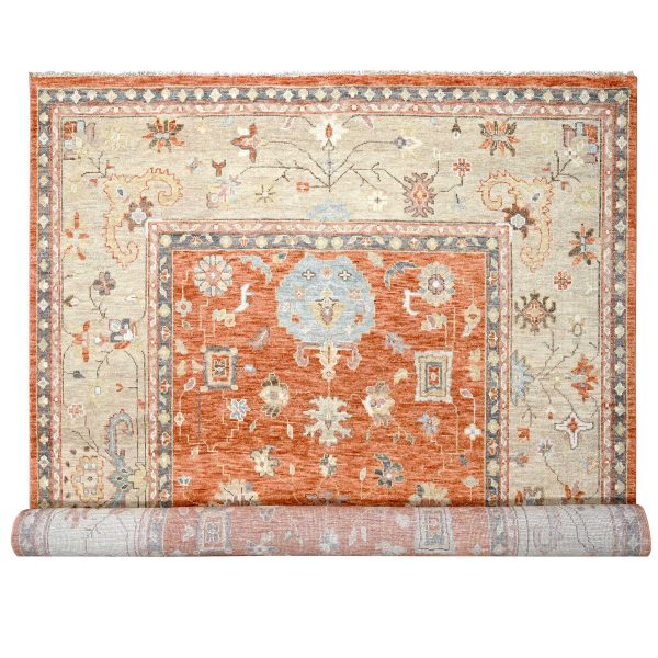 12'x17'8" Burnt Orange, Natural Dyes, Extra Soft Wool, Thick and Plush, Hand Knotted, Oushak Design, Supple Collection, Oversize Oriental Rug HR84358