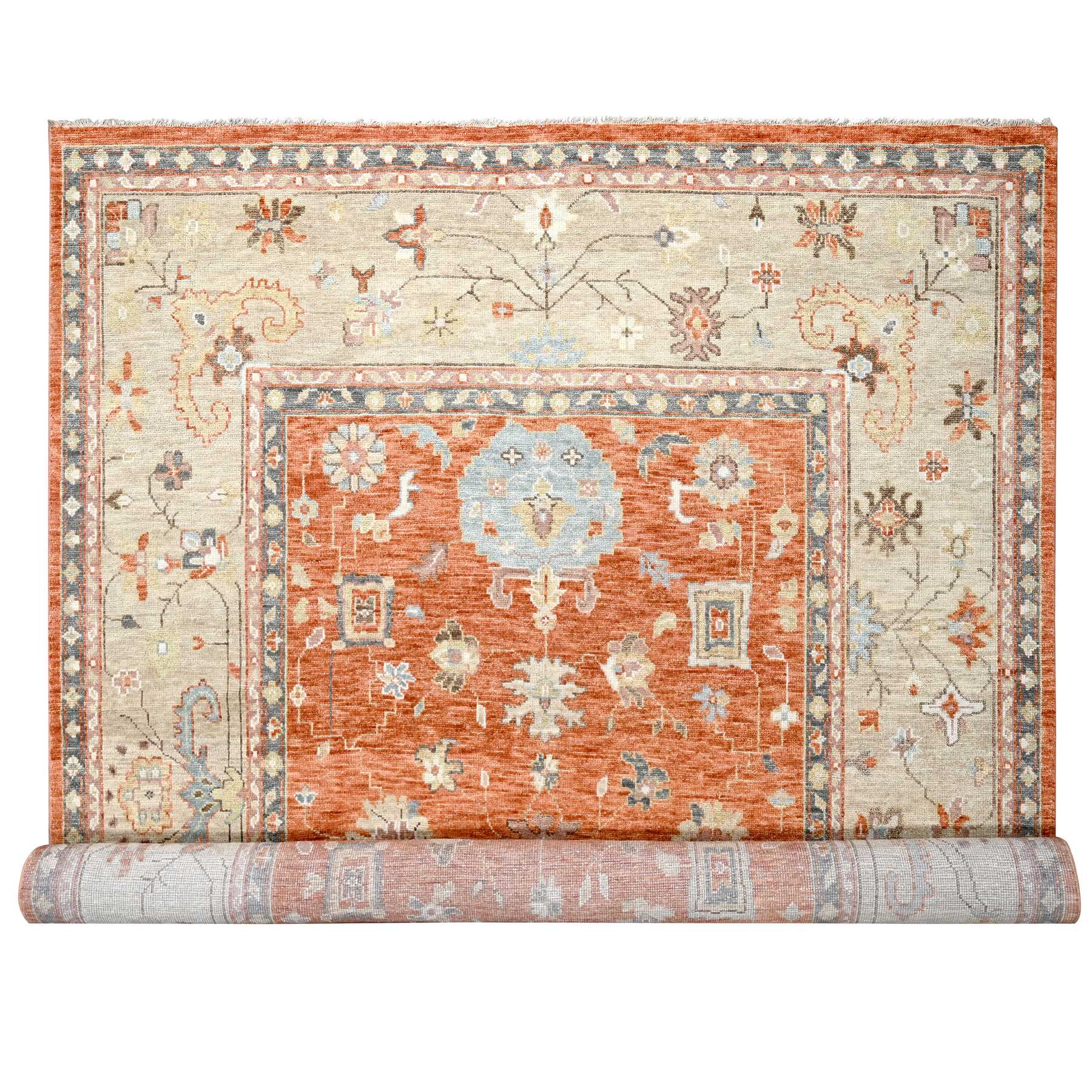 12'x17'8" Burnt Orange, Natural Dyes, Extra Soft Wool, Thick and Plush, Hand Knotted, Oushak Design, Supple Collection, Oversize Oriental Rug HR84358