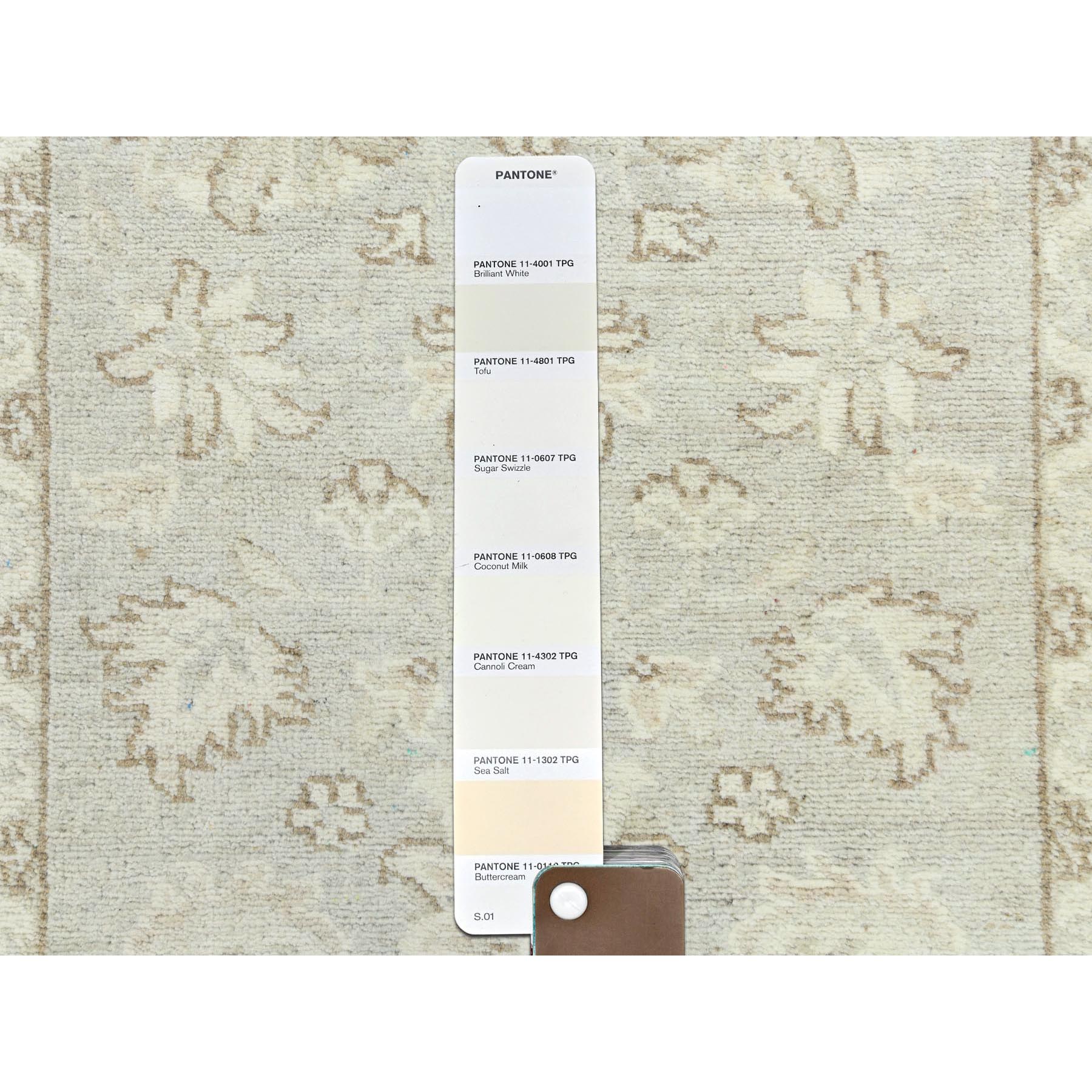 2'9"x9'7" Ivory, Hand Knotted, Afghan Stone Washed Peshawar, Soft Wool, Runner Oriental Rug HR85213 - Image 4
