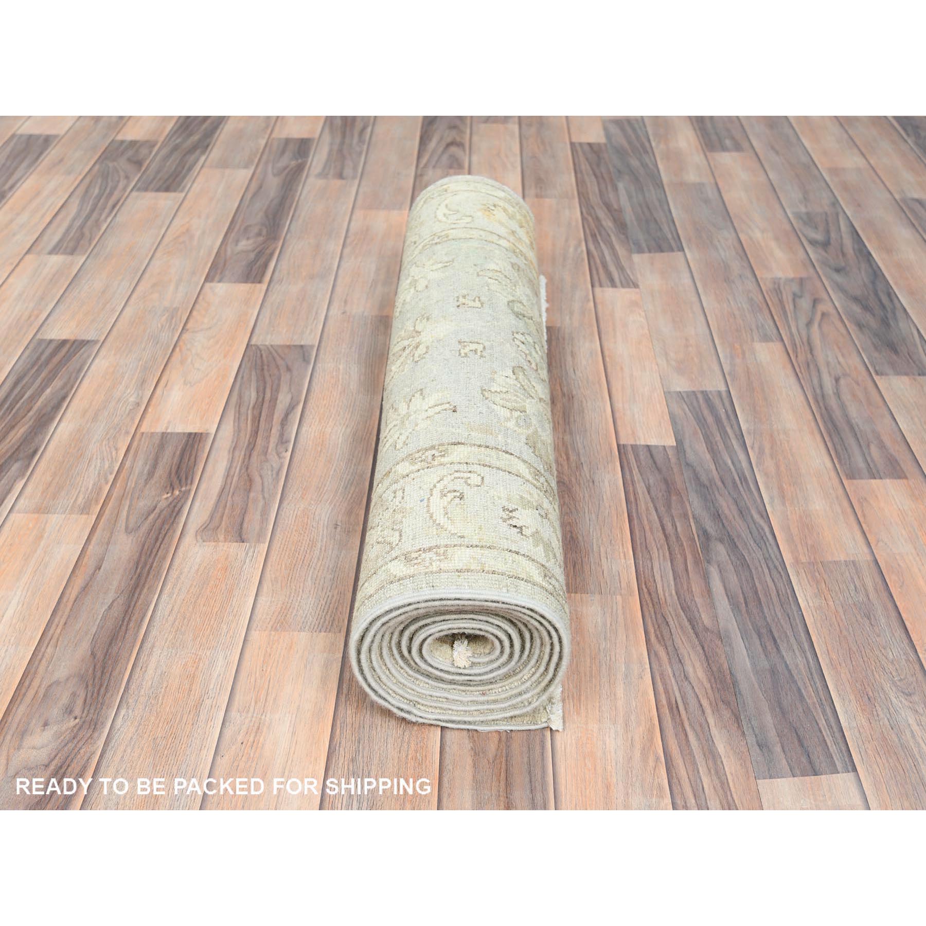2'9"x9'7" Ivory, Hand Knotted, Afghan Stone Washed Peshawar, Soft Wool, Runner Oriental Rug HR85213 - Image 5