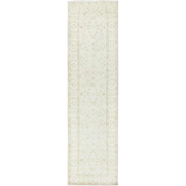 2'8"x9'9" White Dove, Afghan Stone Washed Peshawar, Natural Wool, Hand Knotted, Runner Oriental Rug HR85215