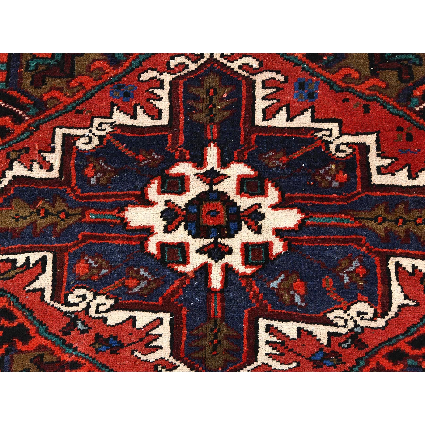 6'8"x9'3" Tomato Red, Hand Knotted, Worn Wool, Vintage Persian Heriz, Good Condition, Sides and Ends Professionally Secured, Cleaned, Oriental Rug HR85237 - Image 9
